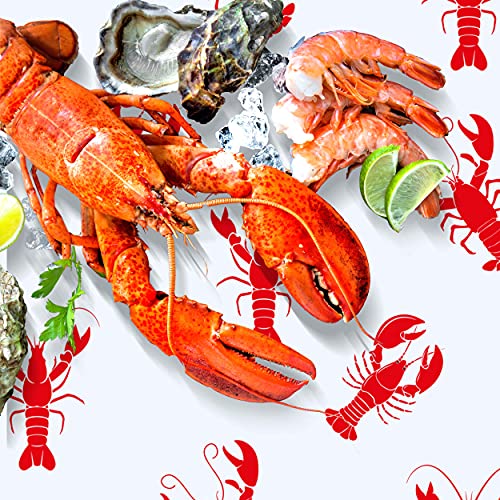 Crawfish Tablecloth Set - 2 Pieces 108 x 54 Inches, Red & White