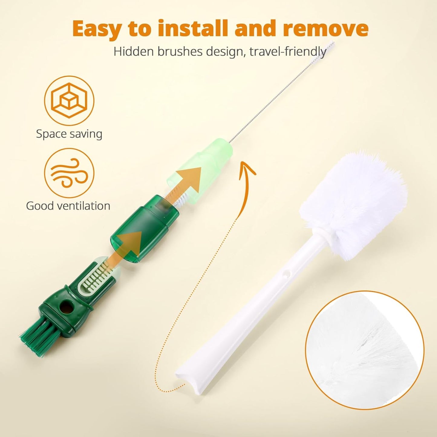 OUTXE Bottle Brush Set - 5-in-1 Water Bottle Cleaner with Long Handle & Straw Brushes | 15" Length