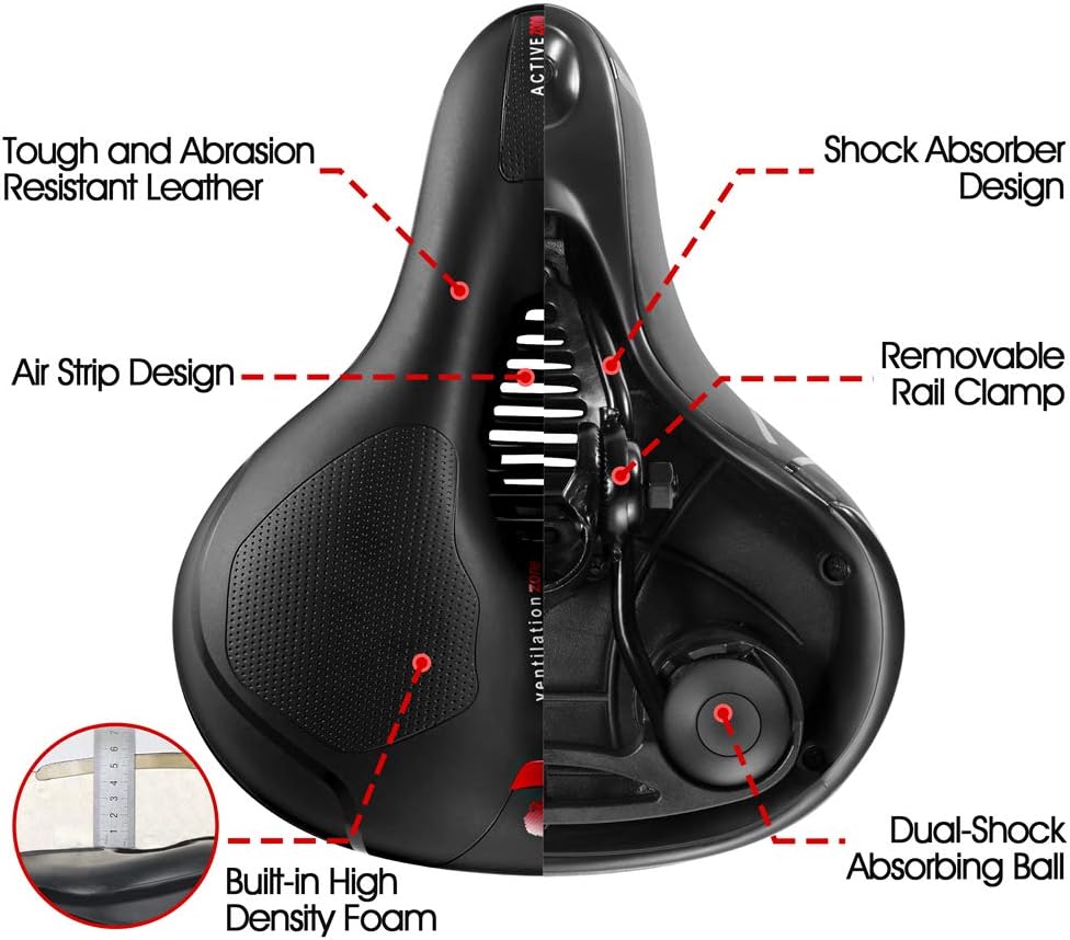 Skiennix Comfortable Bicycle Seat Cushion - Dual Shock Absorbing Memory Foam | Waterproof & Wide Design