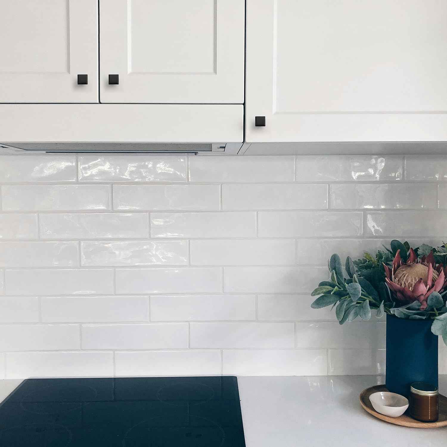 Ravinte 10 Pack 1-3/16 Inch Matte Black Kitchen Square Cabinet Knobs Solid Drawer Pulls Black Single Hole Kitchen Cabinet Hardware Knobs for Cabinets and Drawers