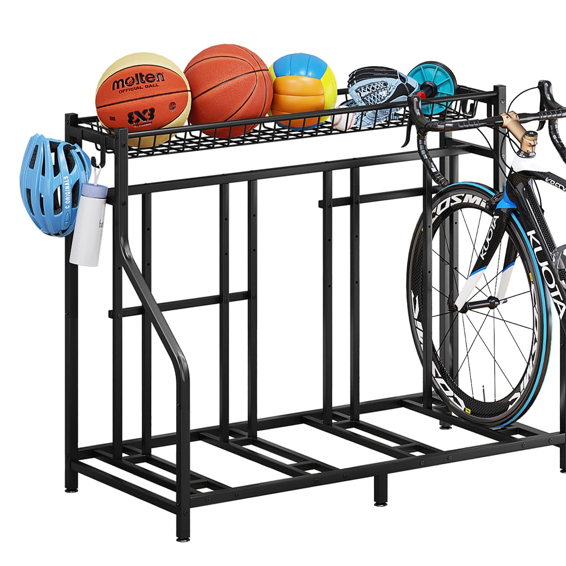 YIZAIJIA Bike Rack Storage Stand Organizer Floor Holds 4 Bicycle Parking Freestanding Adjustable Garage Indoor Outdoor Bike and Sports Storage Station, Black (4 Bike Stand)