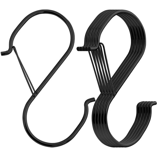 HCTESCO Heavy Duty Large S Hooks, 4.96 inch, Black, Set for Hanging Plants, Carabiners, Kitchen Cabinet Handles,s Hooks Buckle Side is Suitable for mostrods,Less Than 1.2inch in diamete(4)