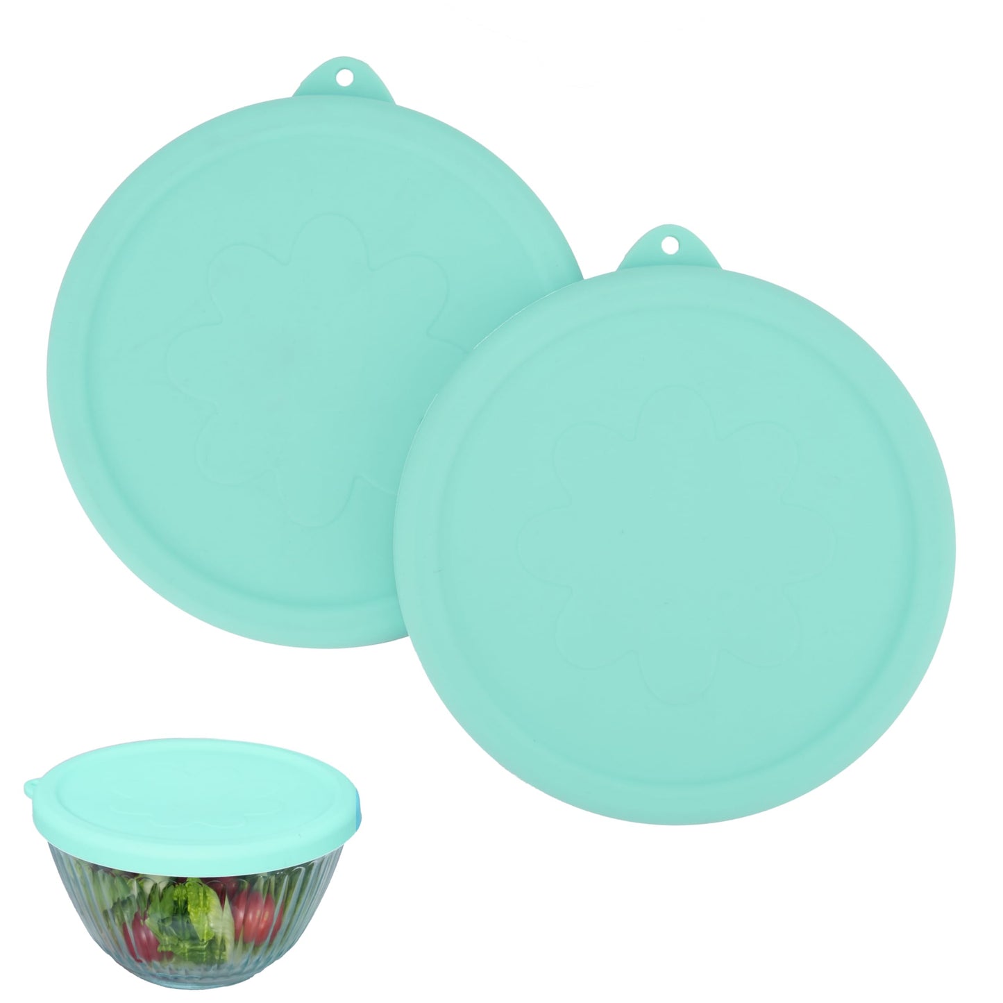 LUVCOSY Silicone Lids Only Fit for Pyrex 7401-S 3 Cup Sculpted Glass Mixing Bowls, 2 Pack Small Size Silicone Covers, Dishwasher & Microwave Safe, Green (Lids Only)