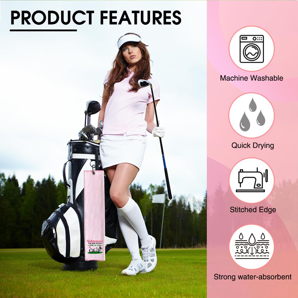 TOUNER Retirement is Just More Time to Play Golfing Towels, Ladies Golf Gifts, Golfing Bag Towel Present, Ladies Golf Accessories for Retirement Christmas Birthday Towel Gifts for Grandma, Mom