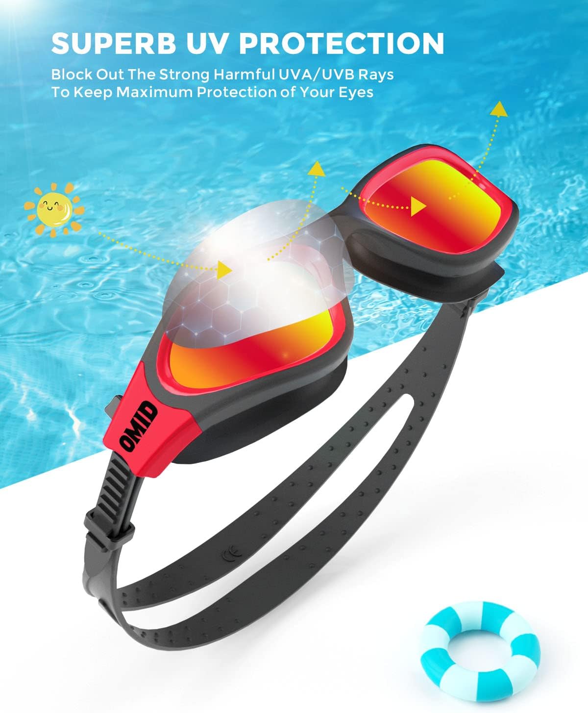 OMID Kids Swim Goggles - P2mini Polarized Design for Comfort | Ideal for Ages 6-14