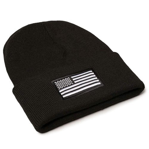 WTYPOPK American Flag Beanie for Men, 2 PCS American Flag Winter Hat, Unisex Tactical Beanie（Black and Grey）