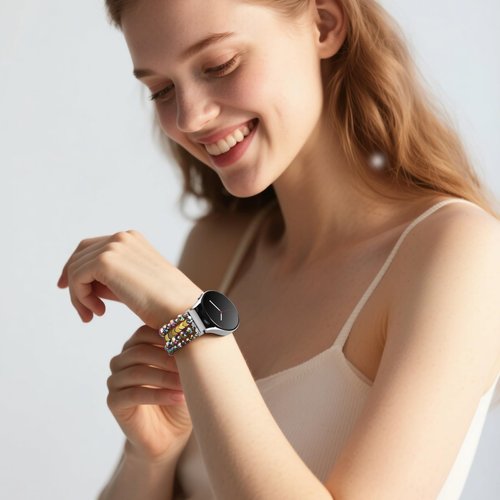 Lerobo Elegant Beaded Bracelet Compatible with Galaxy Watch 6 Classic Bands 6/7/5/4 40mm 44mm/Watch 4 Classic 42mm 46mm Watch 5 Pro 45mm 20mm Watch Band Women Girl, Crystal Watch Strap, Colorful