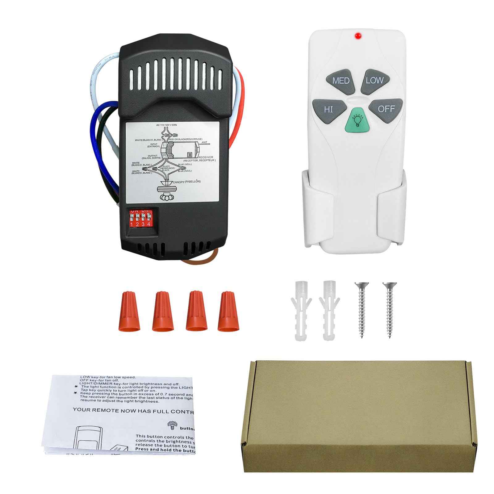 Universal Ceiling Fan Remote Control Kits with Light Dimmer 3 Speed FAN28R Receiver Lamp Dim Remote Replacement for Harbor Breeze Hampton Bay Hunter,Replace FAN-53T 2AAZPFAN53T 11T KUJCE9103 UC7030T