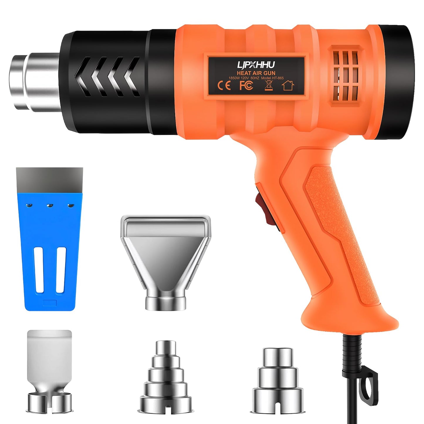 Heat Gun 1850W 1.5s Fast Heat Heavy Duty Hot Air Gun Good Temp Control 122℉-1112℉(50-600℃）Overheat Protection 2 Speed with 4 Nozzles for DIY Craft Shrink PVC Tubing Vinyl Wrap Stripping Paint Resin