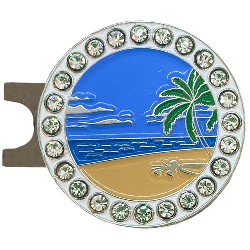 Giggle Golf Bling Beach Collection Golf Ball Markers with Hat Clip – Fun Tropical Golf Accessories for Women – Great Gifts & Tournament Prizes (Beach Scene)