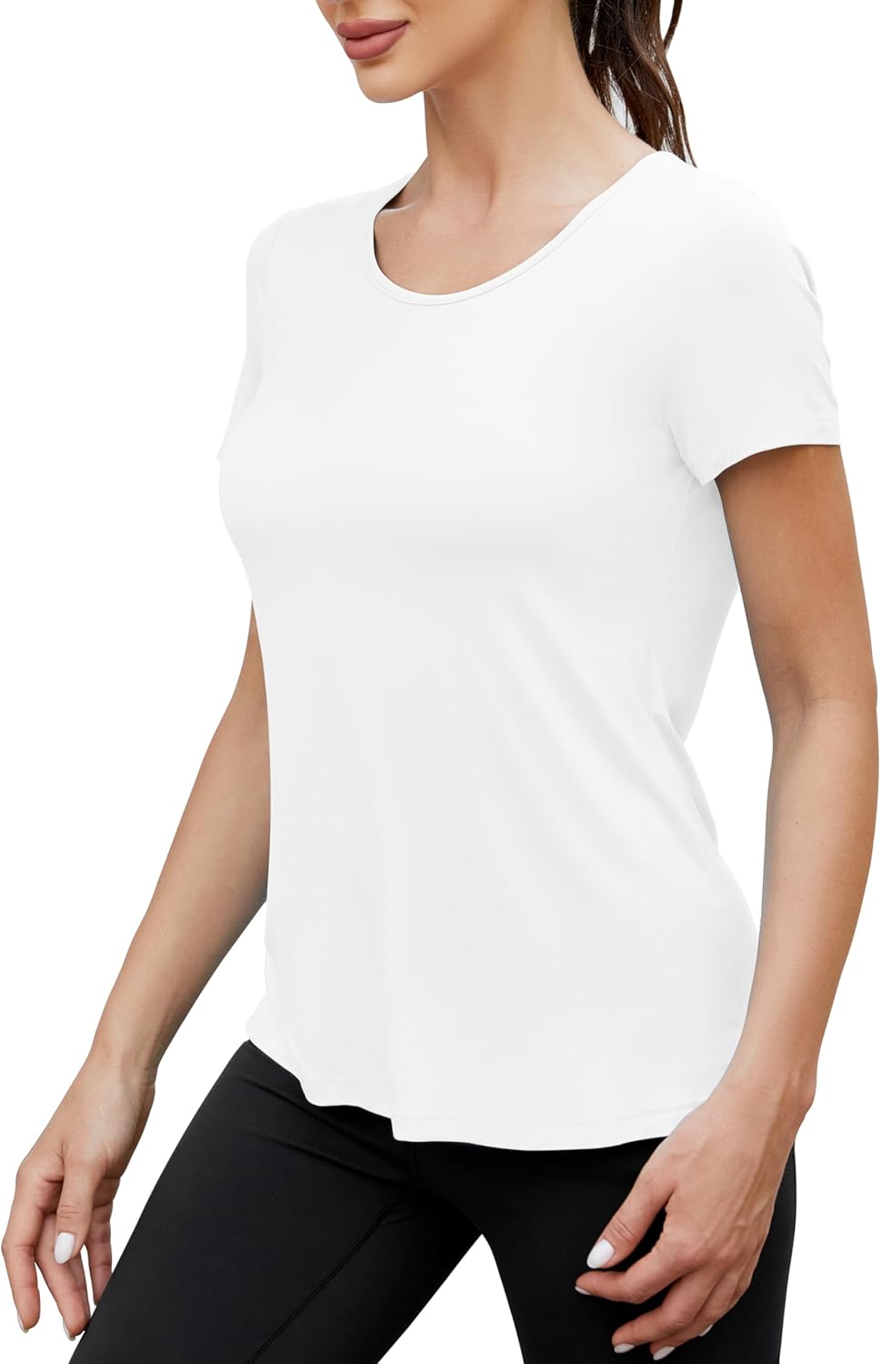 Mippo Workout Tops for Women - Soft Open Back Short Sleeve Athletic Yoga T-Shirts