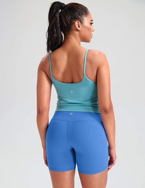 HeyNuts Cropped Cami Tank Top - Square Neck Spaghetti Strap Sports Bra for A-C Cups