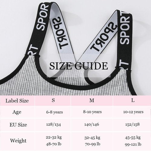 FedMois Girls Sports Bra Unpadded Crop Top Cotton Pack of 4, Sport, 10-12 Years