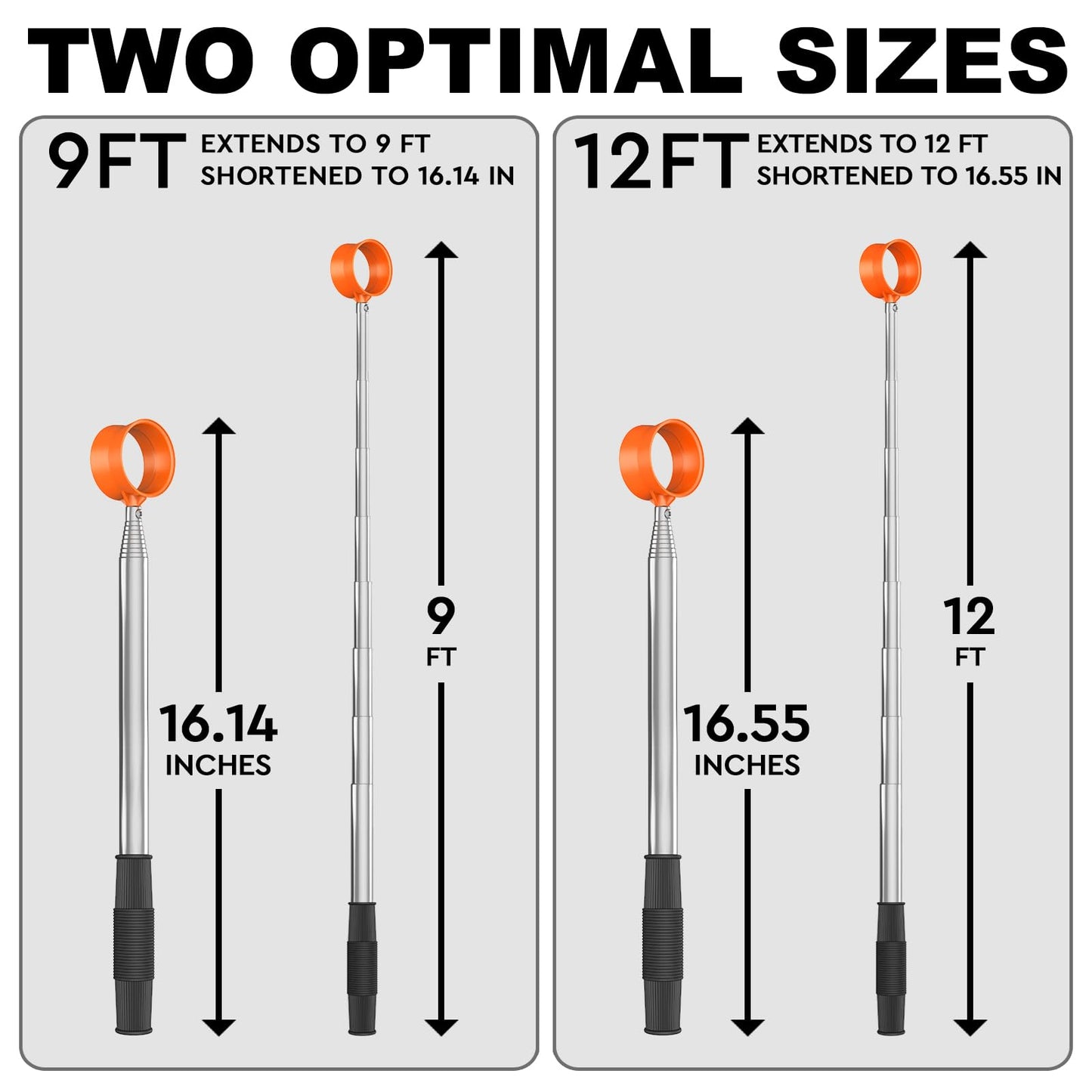 JKL 9Ft/12Ft Golf Ball Retriever for Water Telescopic, Stainless Steel Shaft, High Durability Double-Sided Ball Picker Upper Grabber, Golf Gifts for Golfers