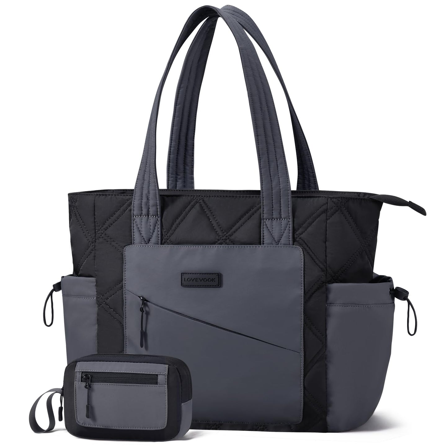 LOVEVOOK Tote Bag for Women, Puffer Bag and Work Bags with Zipper for Travel, Daily, School, Quilted Nurse Shoulder, 2pcs
