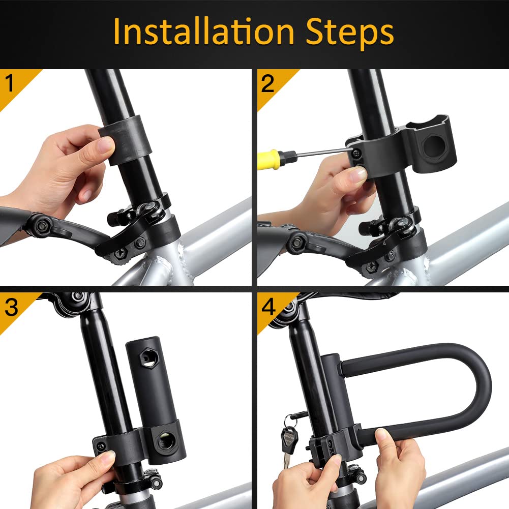 UBULLOX Bike U Lock Heavy Duty Bike Lock Bicycle U Lock, 16mm Shackle and 4ft/6ft Length Security Cable with Sturdy Mounting Bracket for Bicycle, Motorcycle and More