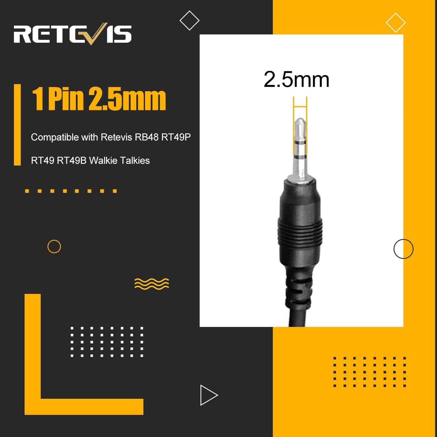 Retevis RB48 Walkie Talkies Headset with Mic 1 Pin 2.5mm, Compatible RB48 RB48 Plus RB48A RB48 Pro RT49 RT49B RT49P Two Way Radio, Acoustic Tube Two Way Radio Headset(4 Pack)