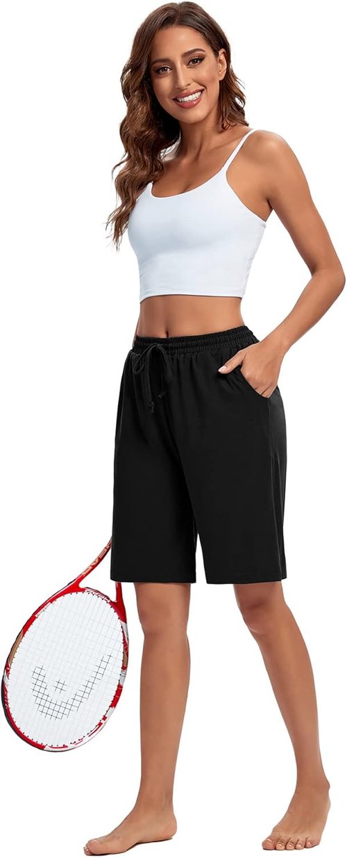 ASIMOON Women's Bermuda Shorts - Loose Athletic Running Shorts with Pockets | Casual Long Yoga Style