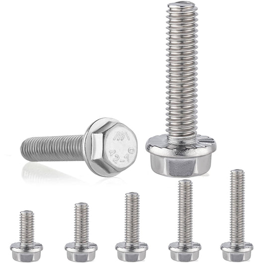 QSJ 50PCS Flanged Hex Head Bolts Set M6 Flange Hexagon Screws 304 Stainless Steel