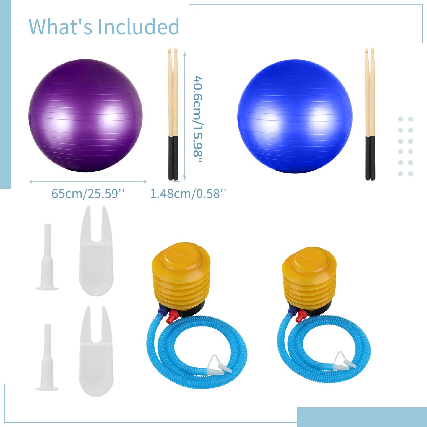 Joyibay Cardio Drumming Equipment Set, Fitness Balance Ball with Pump & 3.2oz Cardio Drumming Sticks, Aerobic Exercise Ball for Workouts, Stability, Pilates, Yoga, Pregnancy Gymnastics