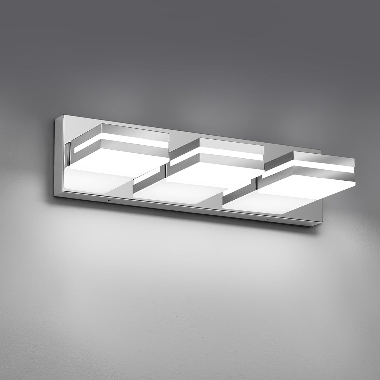 3-Light Modern LED Bathroom Vanity Light Fixture - Black Metal & Acrylic, 16-inch Over Mirror Lighting