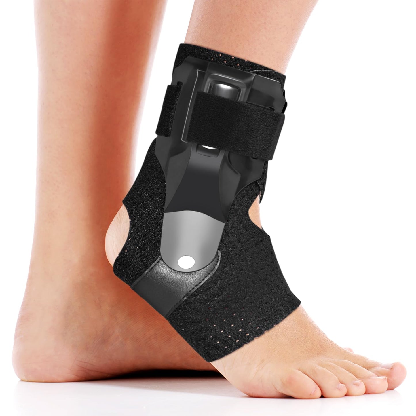 DRwelland Ankle Brace with Side Stabilizers -Adjustable Ankle Support for Sprains, Sports Injuries, Plantar Fasciitis, Injury Recovery, Best Ankle Support for Running, Basketball, Volleyball (Medium)