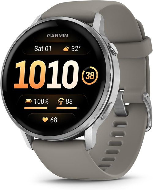 Garmin Venu® 4 GPS Smartwatch - Advanced Health & Fitness Tracker | 45mm, Silver with Gray Band