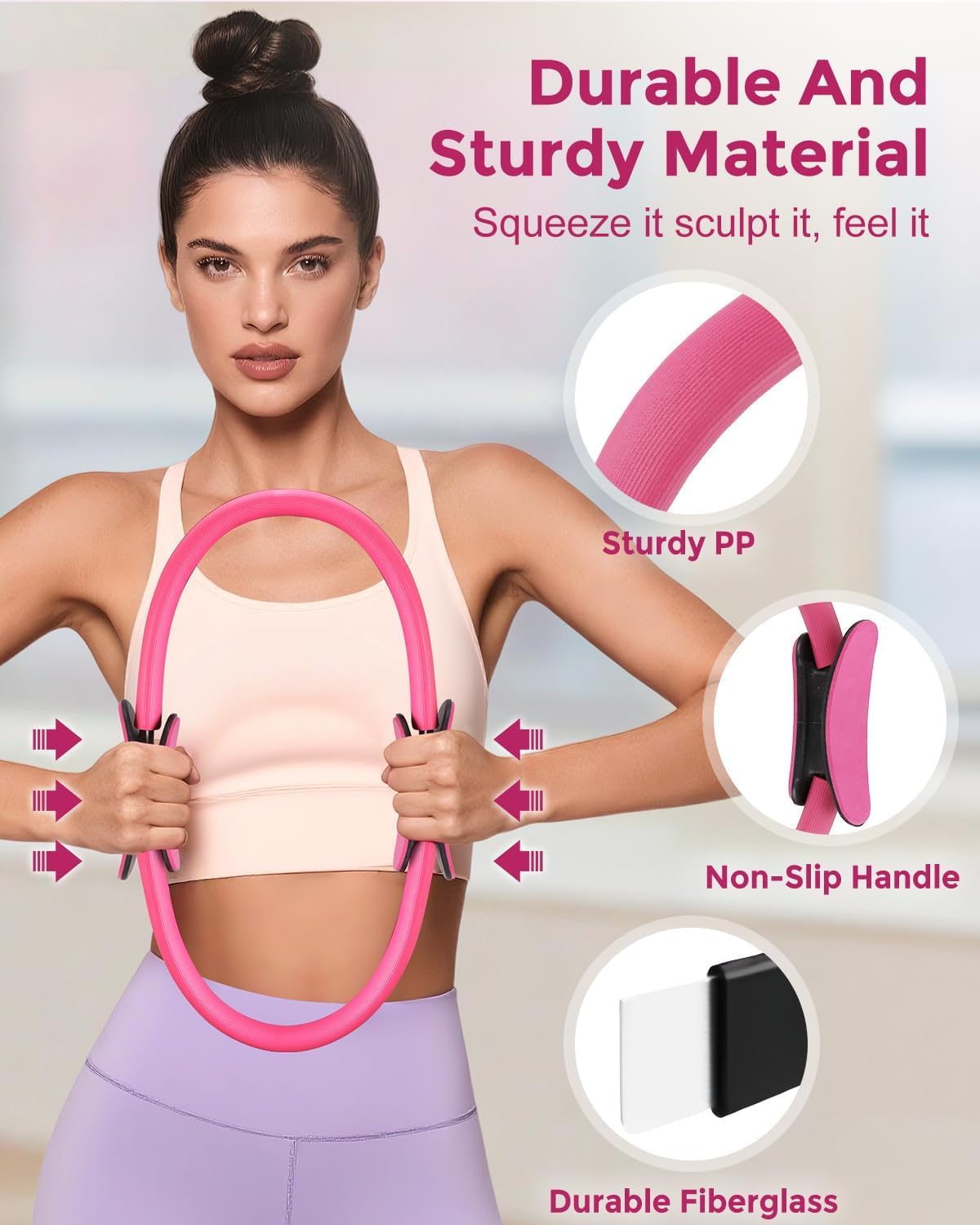 Pilates Essentials Kit for 5.2-5.7 FT Women, 14'' Magic Circle Home Pilates Equipment Ring and Ball Set, 5 Resistance Bands Workout Guide for Balanced Resistance Full-Body Workout Set for Beginners