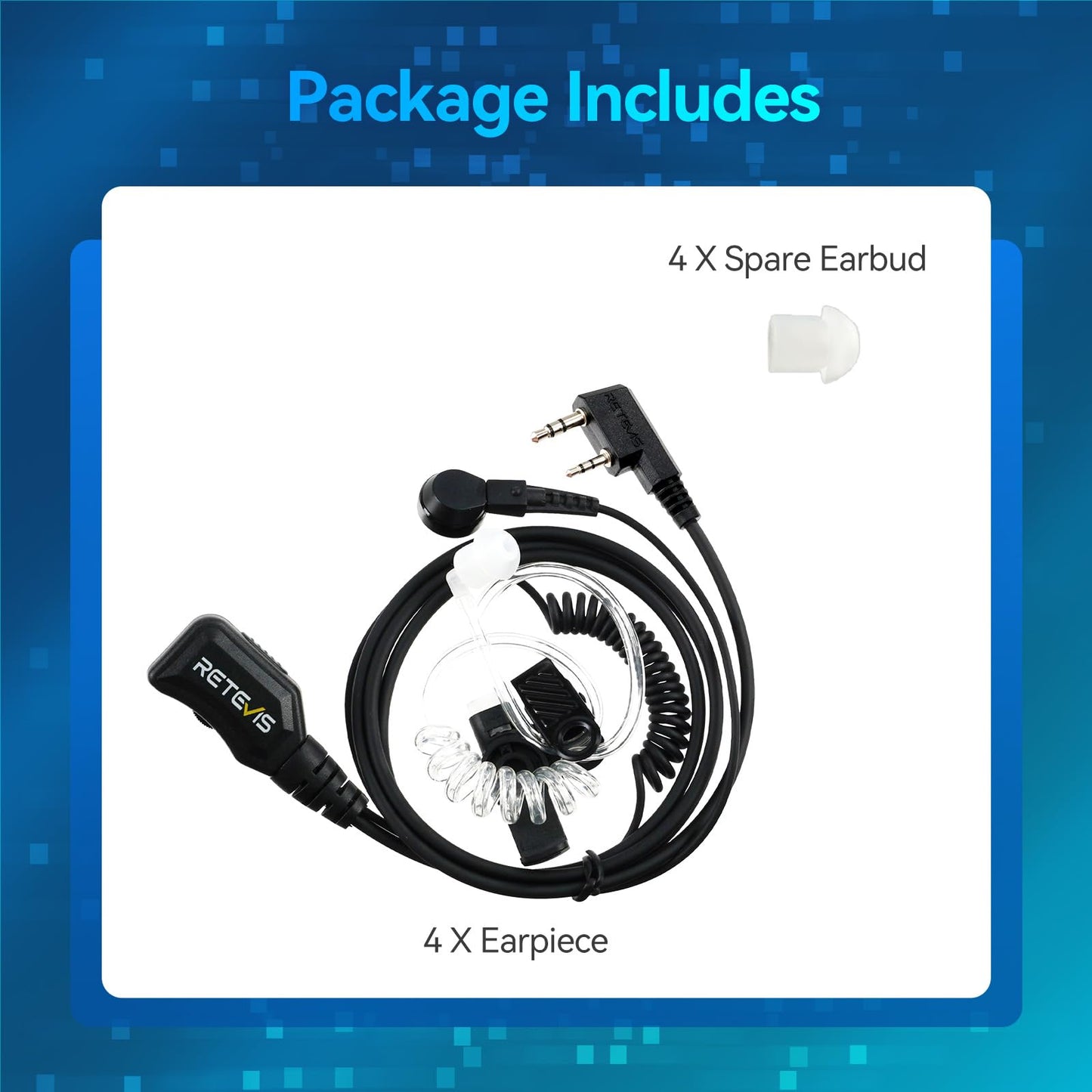 Retevis Walkie Talkie Earpiece with Mic, Volume Adjustable, Kevlar Cable, Coiled Cord, for RT22 RT68 RT21 H-777 H-777H RT86S, Compatible with Baofeng BF-888S, Kenwood, Pxton Two Way Radio(4 Pack)