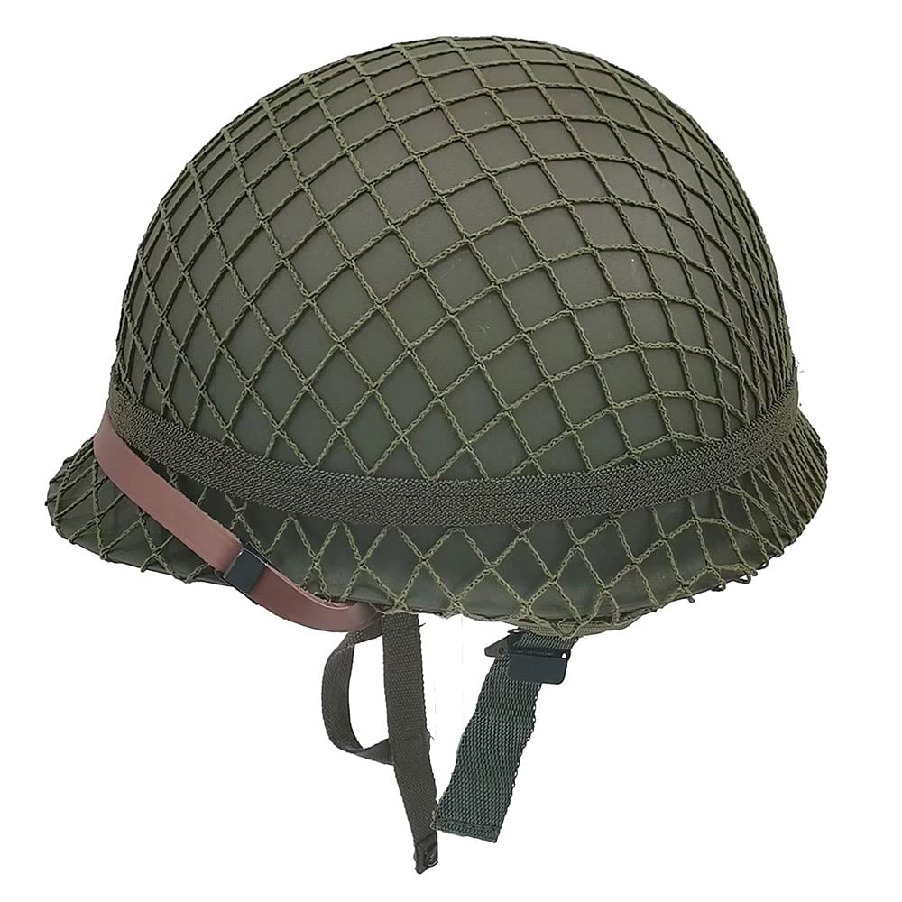 WW2 US Army M1 Helmet, WW2 Gear, WW2 Helmet Metal Steel Shell Replica with Net/Canvas Chin Strap/Cat Eye Band
