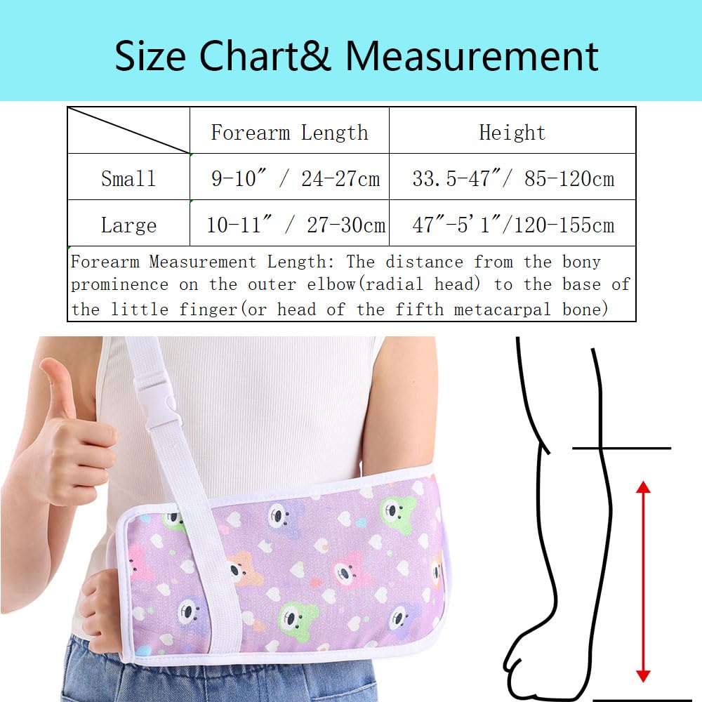 Ledhlth Kids Arm Sling for Broken Arm, Torn Rotator Cuff, Shoulder Elbow Wrist Injury, Printed Pediatric Brace Support (Purple Bear, Small)
