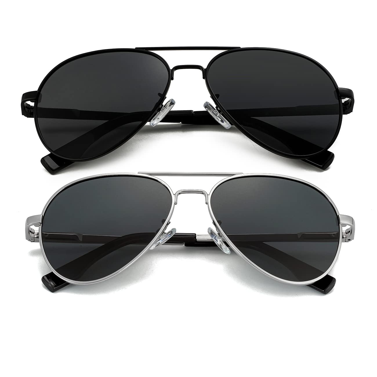 Kids Small Polarized Aviator Sunglasses for Girls and Boys Age 4-16 (Black/Grey + Silver/Grey)