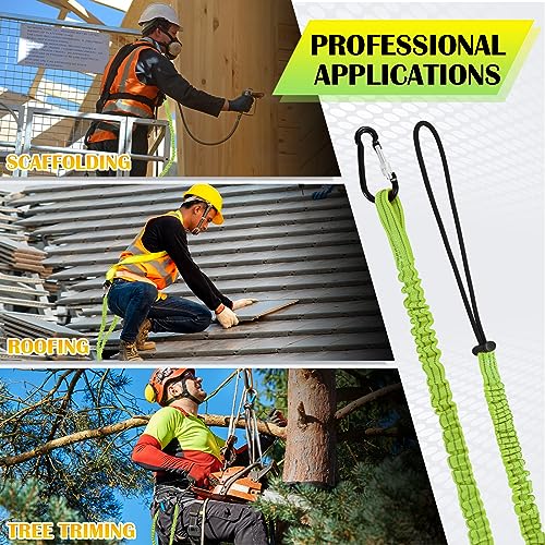 12 Pack Tool Lanyard with Single Metal Buckle and Adjustable Loop End, Standard Length, Maximum Weight Limit 8KG/ 17.6lb, with Aluminum Screw Lock, Retractable Shock Cord Stopper (Green)