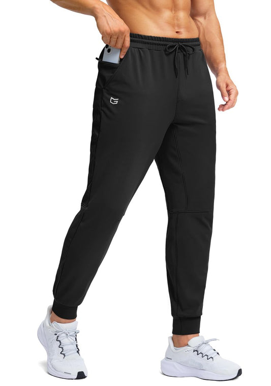 G Gradual Men's Fleece Lined Athletic Pants with Zipper Pocket Winter Warm Joggers Water Resistant Running Sweatpants for Men(Black,M)