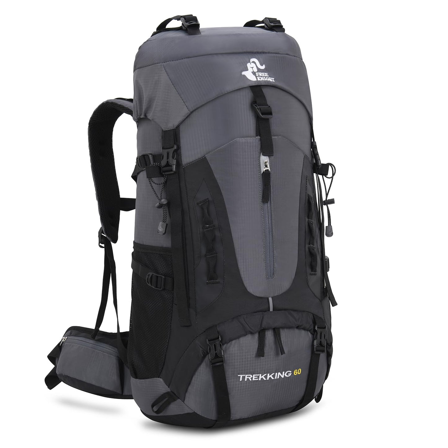 Bseash 60L Hiking Camping Backpack with Rain Cover, Waterproof Large Capacity Outdoor Sport Travel Daypack Climbing Touring (Gray)