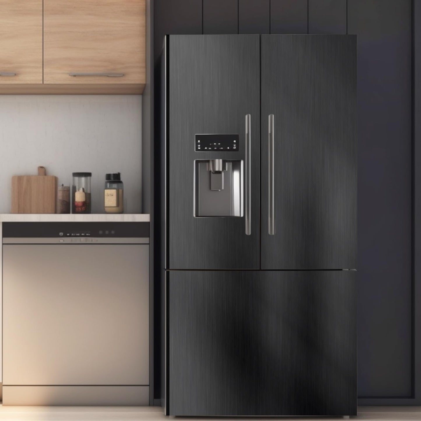 Abyssaly Refrigerator Wrap Peel and Stick Wallpaper Black Metallic Stainless Steel Brushed Contact Paper for Appliances Thick Heat Resistant Fridge Wrap for Microwave Oven 15.7" X 78.2"