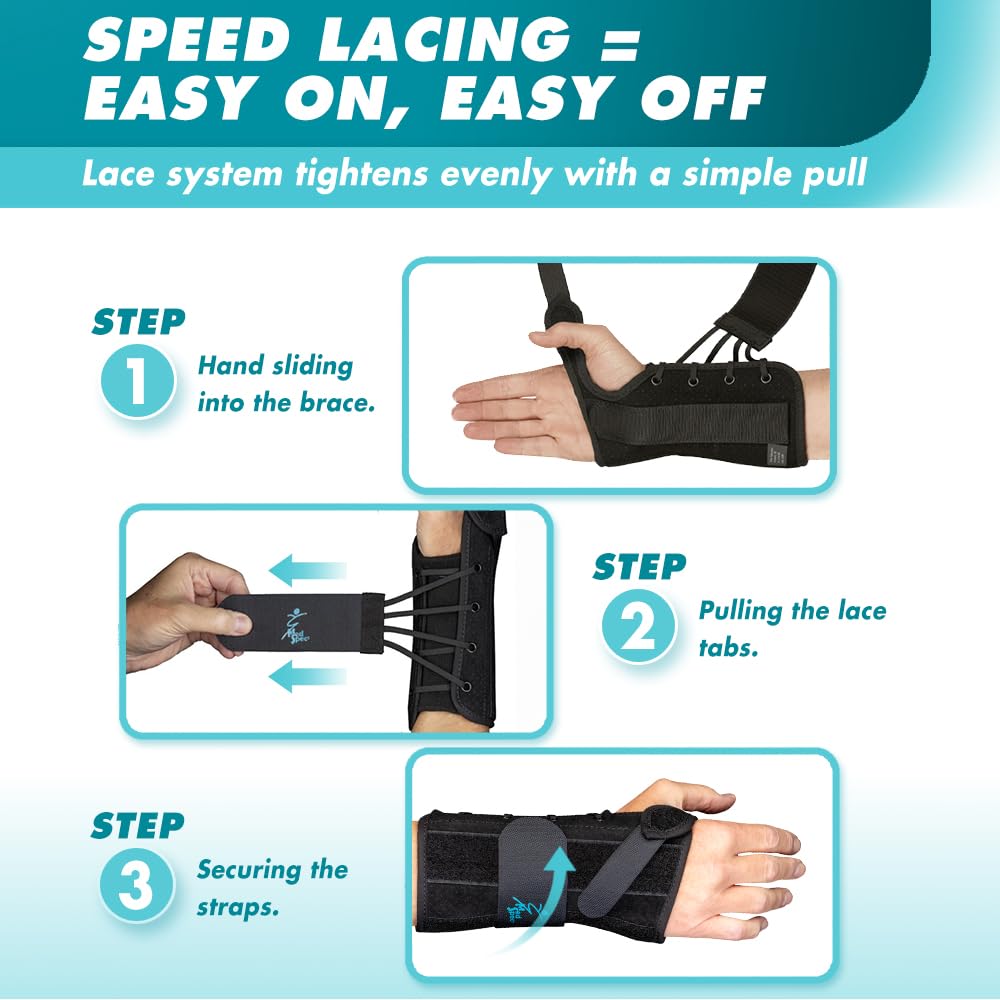 Med Spec 8" Wrist Lacer (Right Hand, Medium) - Wrist Brace with Easy Adjustable Lacing Support - Carpal Tunnel Hand and Wrist Stabilizer with Palmar & Dorsal Stays, Breathable Liner, 223934