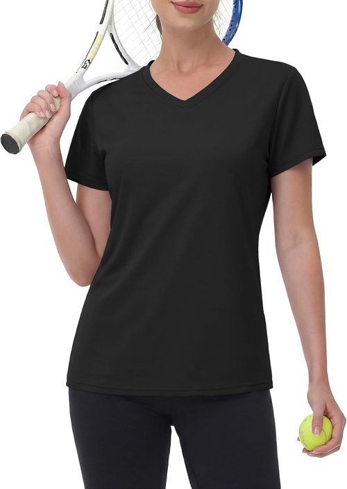 MAGCOMSEN Women's Athletic V-Neck Workout Top - Quick Dry, Moisture-Wicking, UPF 50+ | Perfect for Gym Use