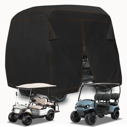 YONQIFON Golf Cart Cover 4 Passenger Outdoors 420D Waterproof Golf Cart Covers extended roof with Zipper Universal Compatible with EZ-GO, Club Car, Yamaha Golf Cart heavy duty