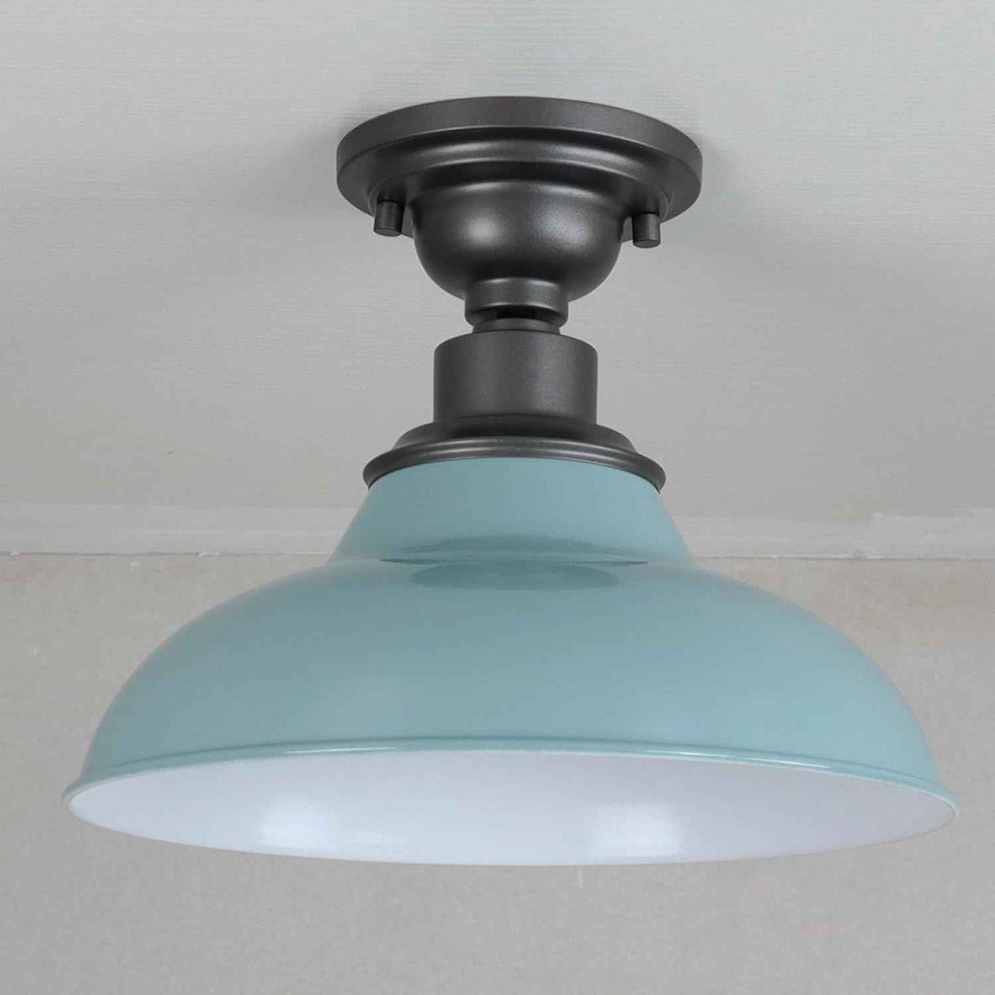 12-Inch Farmhouse Semi Flush Mount Ceiling Light - Black Industrial Barn Fixture for Bedroom, Kitchen, Foyer