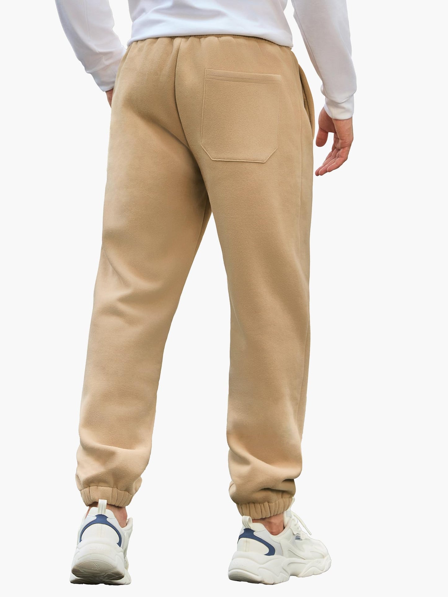JEMLDL Mens Fleece Sweatpants Loose Fit Tapered Joggers with Drawstring Waist and Pockets Warm Casual Track Pants Khaki Large