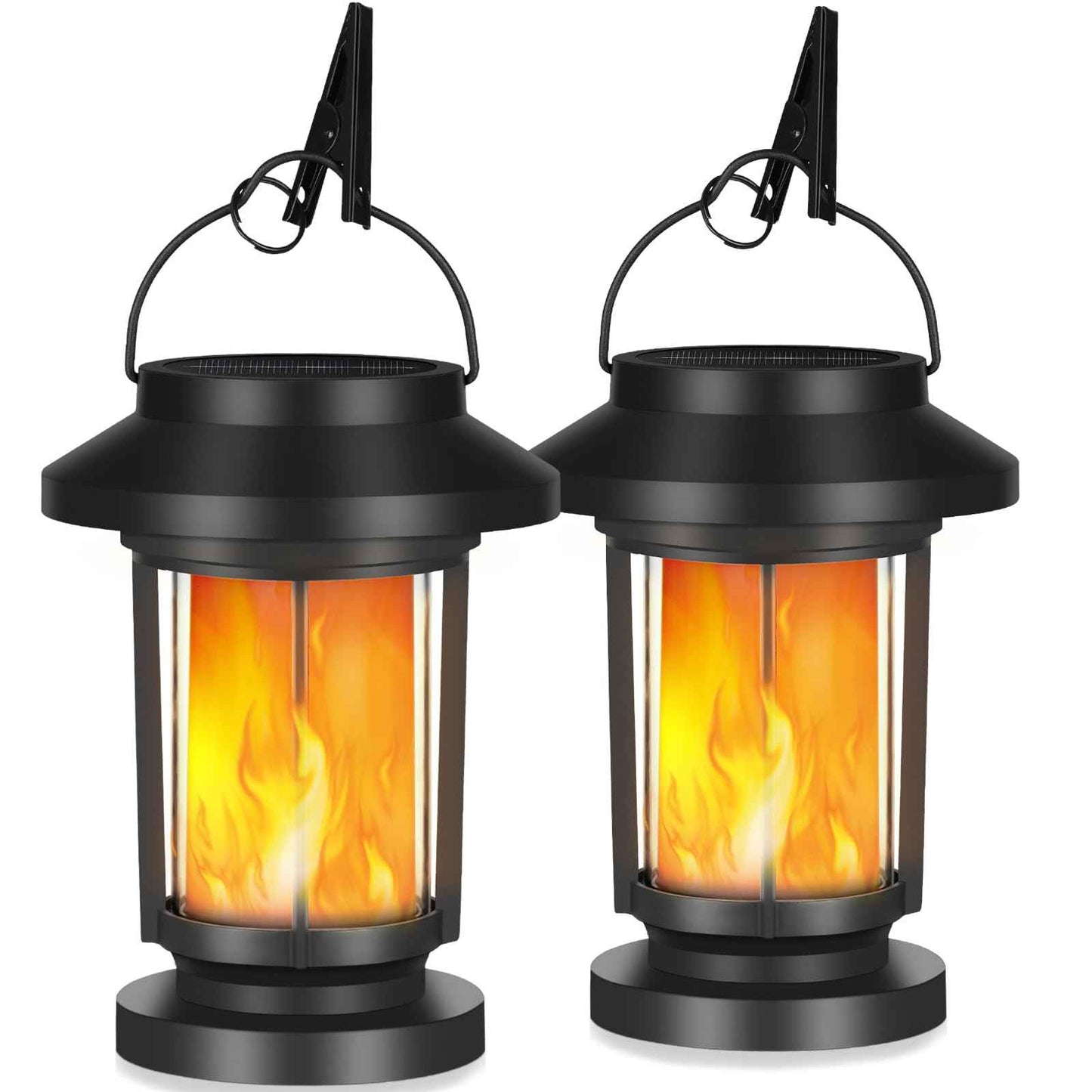 Derynome Solar Lantern Outdoor Lights, 2 Pack Upgraded Flickering Flameless Solar Lights Outdoor Waterproof, Hanging Decorative Lanterns for Yard Patio Path Garden Decor (2)