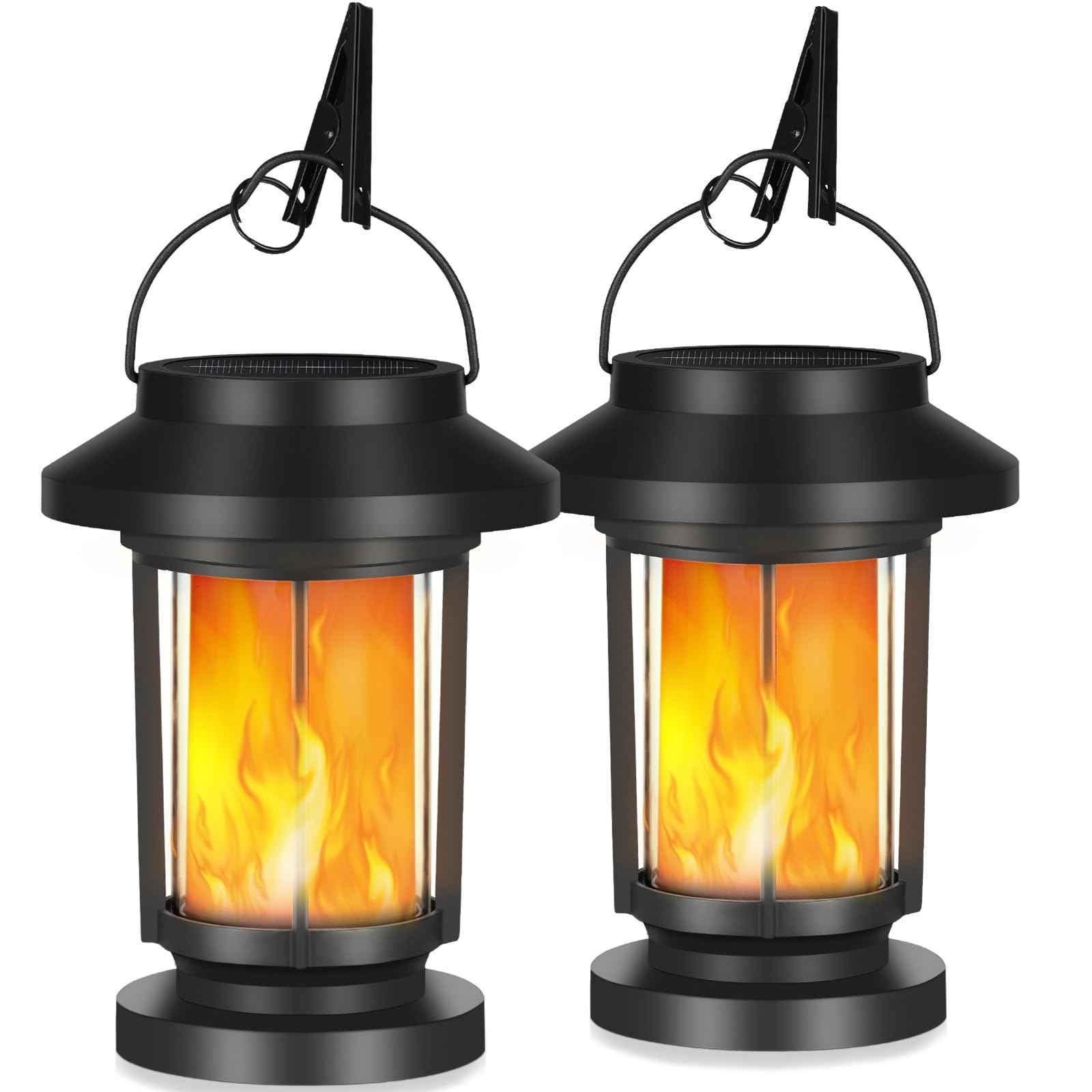 Derynome Solar Lantern Outdoor Lights, 2 Pack Upgraded Flickering Flameless Solar Lights Outdoor Waterproof, Hanging Decorative Lanterns for Yard Patio Path Garden Decor (2)