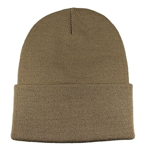 Warm Knit Cuffed Beanie Hat - One Size / Khaki