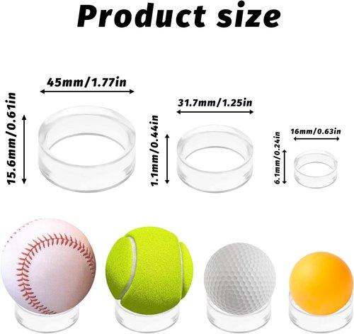 9Pcs Clear Acrylic Baseball Display Stand - Versatile Holder for Golf, Softball, Tennis Balls | 3 Sizes