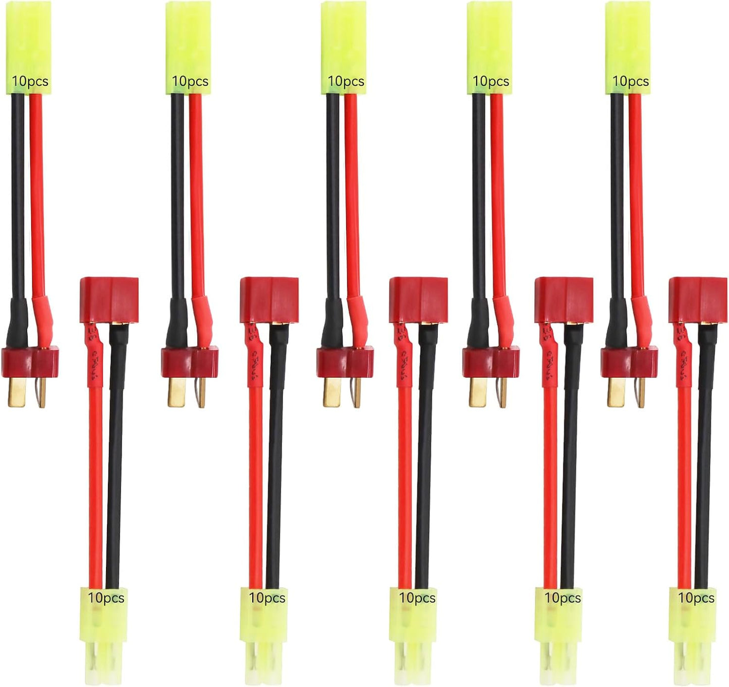 Tamiya Mini Connector to Deans T Plug - 10 Pack 16AWG Male/Female Adapter for RC Cars & Airsoft