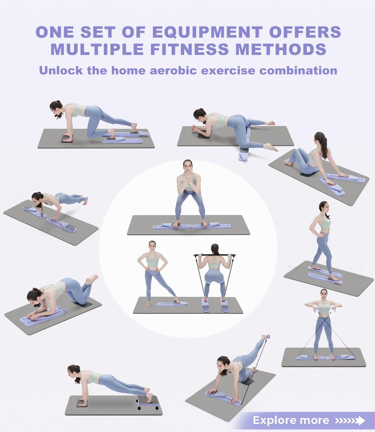 PENGYOUNG Pilates Board, 12 in 1 Mini Plilates Reformer Set, Multifuncional Portable Pilates Reformers Board for Home Workout, Free Combination 100+ Exercise Mode (Purple)