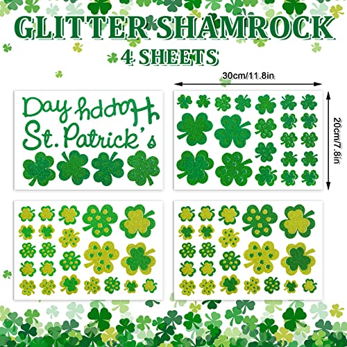 St. Patrick's Day Window Clings - 4 Sheets Glitter Shamrock Decals