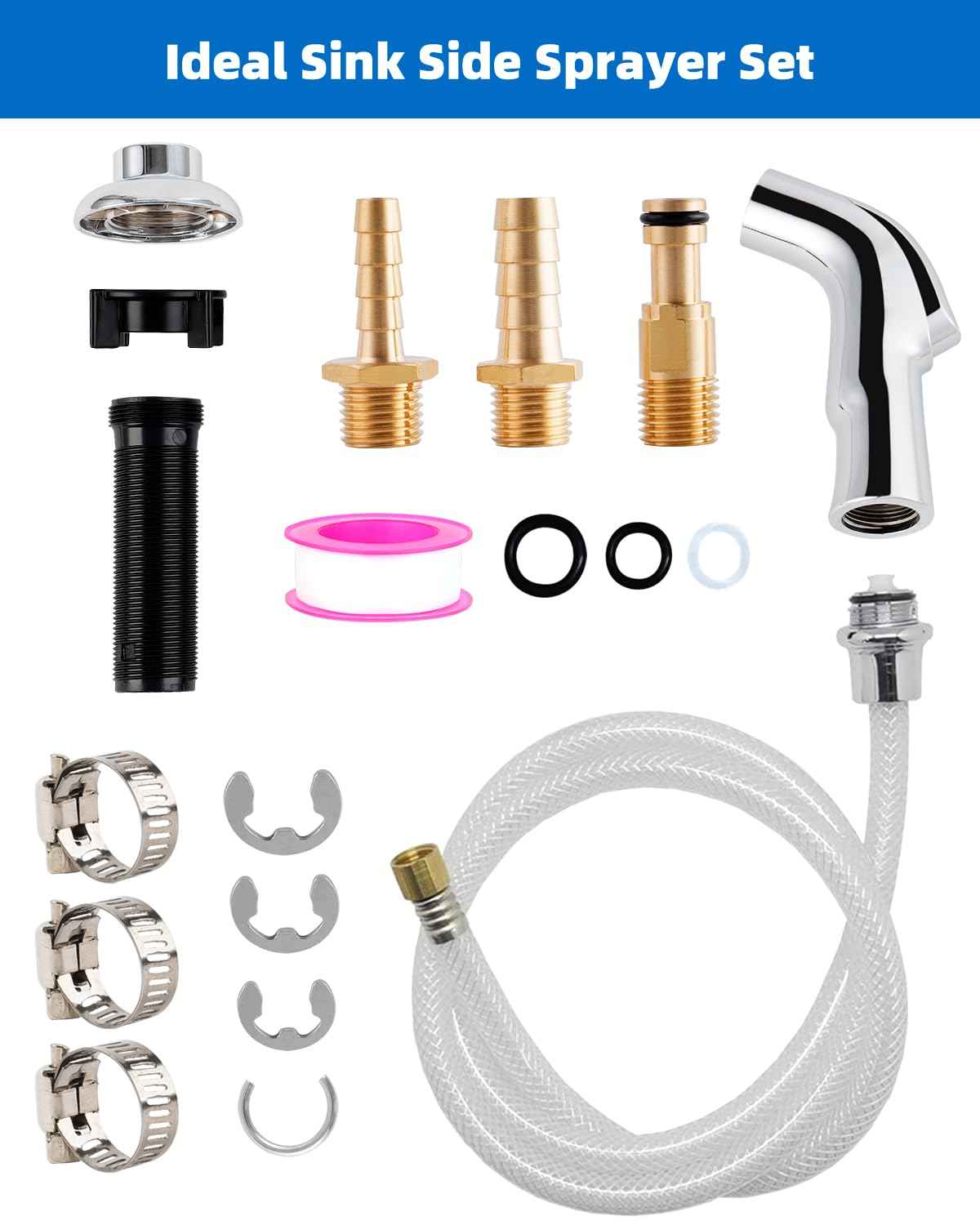 Hygie Rinse Universal Kitchen Sink Faucet Sprayer Head Attachment Compatible with Moen Faucet Sprayer Replacement, Kitchen Sink Side Sprayer with Transparent Hose/Holder, Chrome