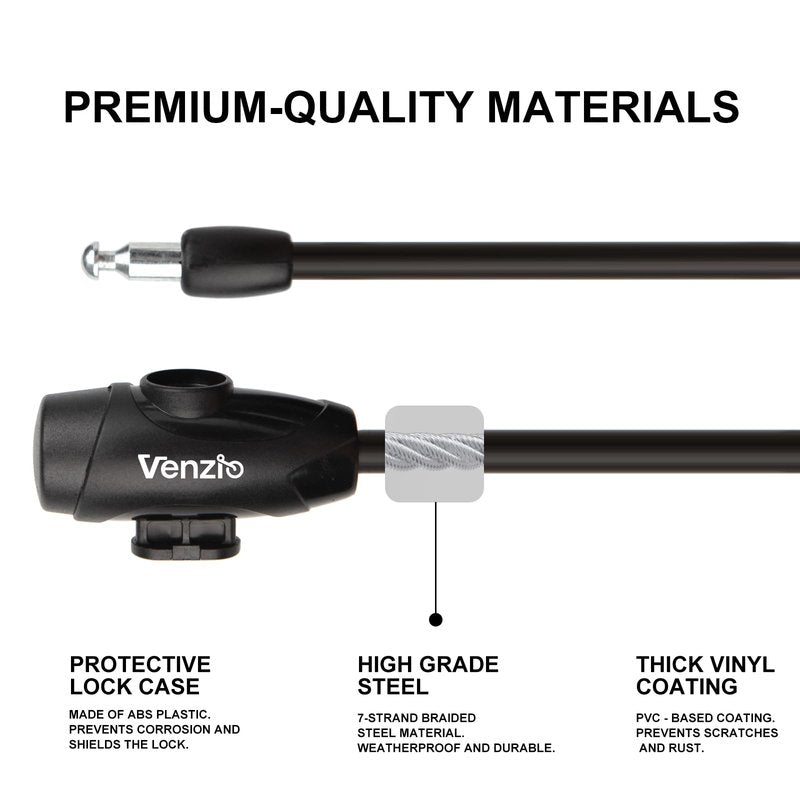 Venzio 4FT Heavy Duty Anti-Theft Bicycle Cable Lock, Bike Lock Cable with 2 Keys and Mounting Bracket, 1/2 inch(12mm) Coiled Steel Cable with Dustproof Insert for Bikes, Scooters, Gates, Fences